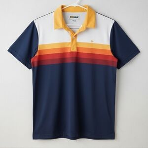 Tipsy Elves Colorful Striped Polo Shirt - Navy, White, Yellow, Red
